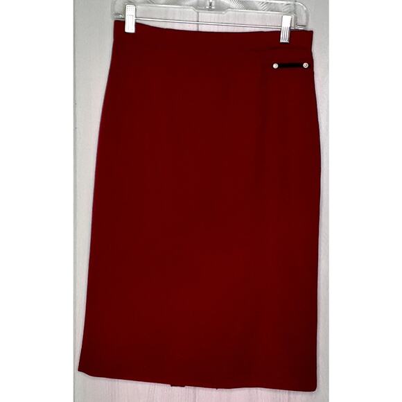 Vintage Catherina Hepfer Red Wool Midi Pencil Skirt Size D36 F 38 GB 10 - Picture 1 of 6